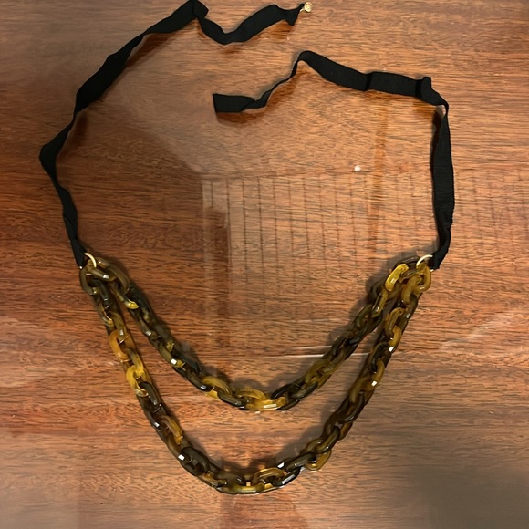 J Crew Tortoise Black Grosgrain Ribbon Necklace - Picture 2 of 8